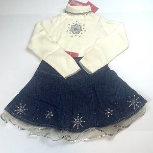 NWT Gymboree Girl Sequen Snowflake Denim Skirt & Sequen Snowflake Sweater Size 7